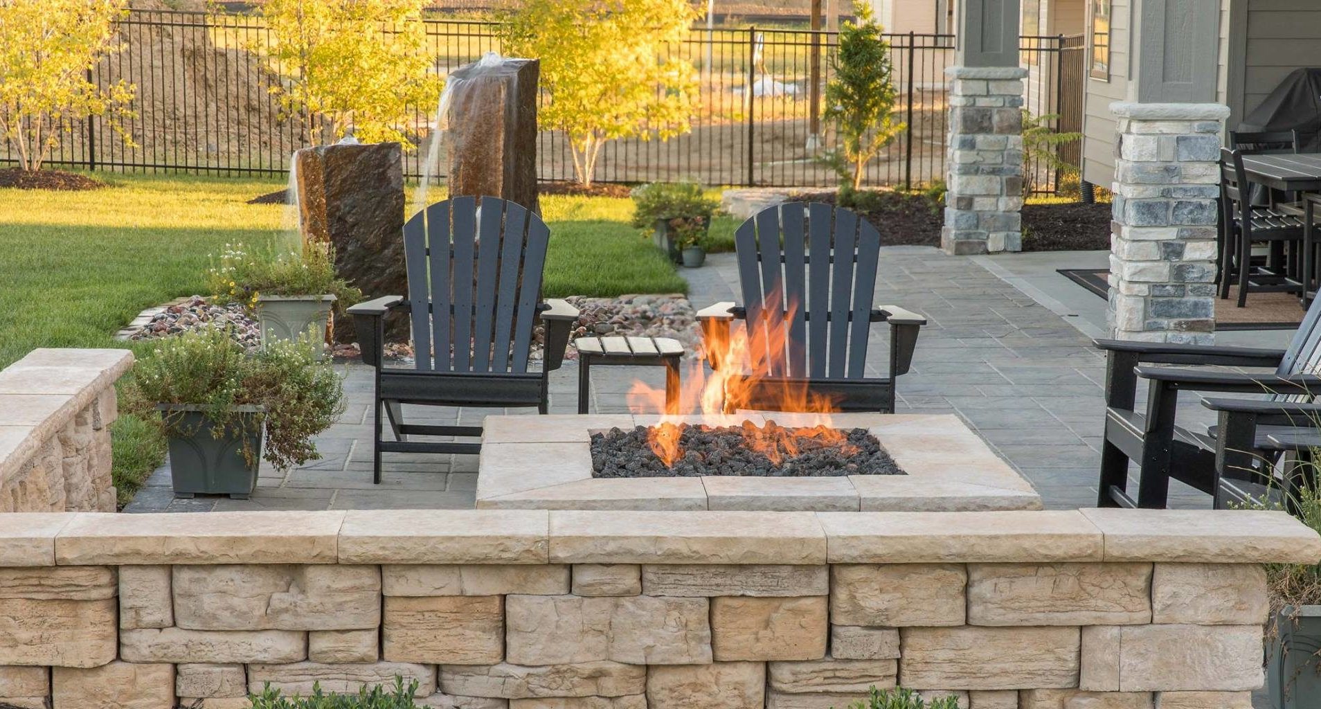 outdoor firepit and wall
